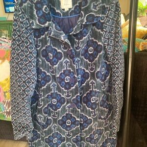 Anthropologie Elevenses Indigo Flora Ikat Velveteen Jacket, small